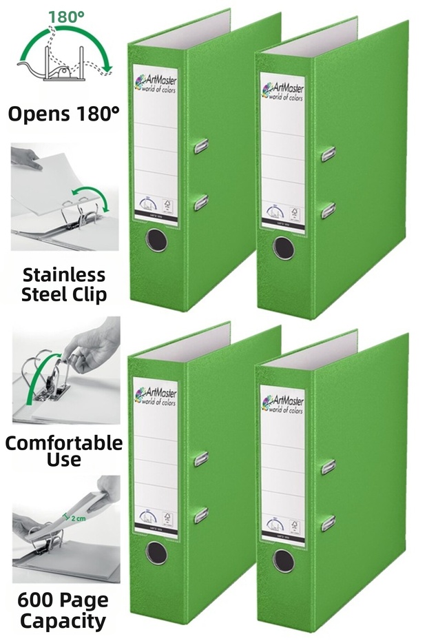 Office Folder Green Wide 4 Pieces Plastic Wide Green Folder with Ring Stainless Steel Clip Office Office
