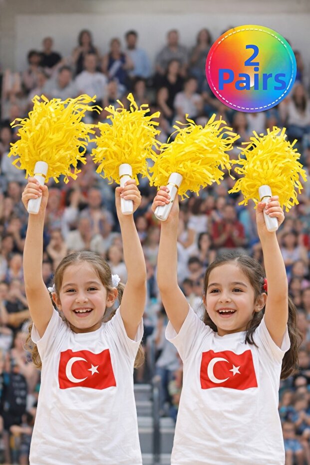 Ponpon Matte Yellow Cheerleading Stick Durable Lightweight Cheer Pompom 2 Pairs