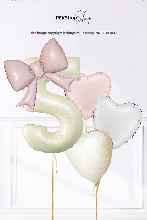Girl's Birthday Pink Bow Theme Birthday Balloon Set with Age and Heart Balloons