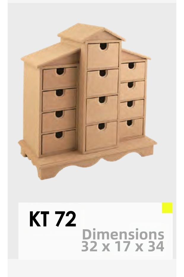 11 Drawer Mini Cabinet with Raw Wood House Figure 32X17X34 cm | Paintable Decorative Organizer Kt72