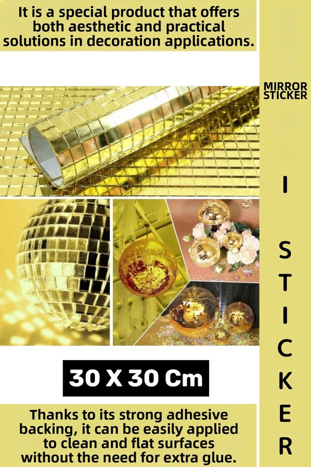 Decorative Countertop Bathroom Salon Self-Adhesive Aesthetic Modern Stylish Mirrored Square Sticker 30 X 30 cm