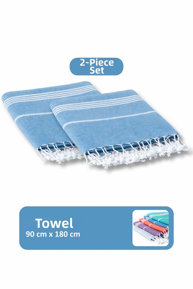 Buldan Peshtemal Set of 2 | 90X180 cm Bath Towel | Beach Towel | Camping & Hammam Towel - Dark Blue