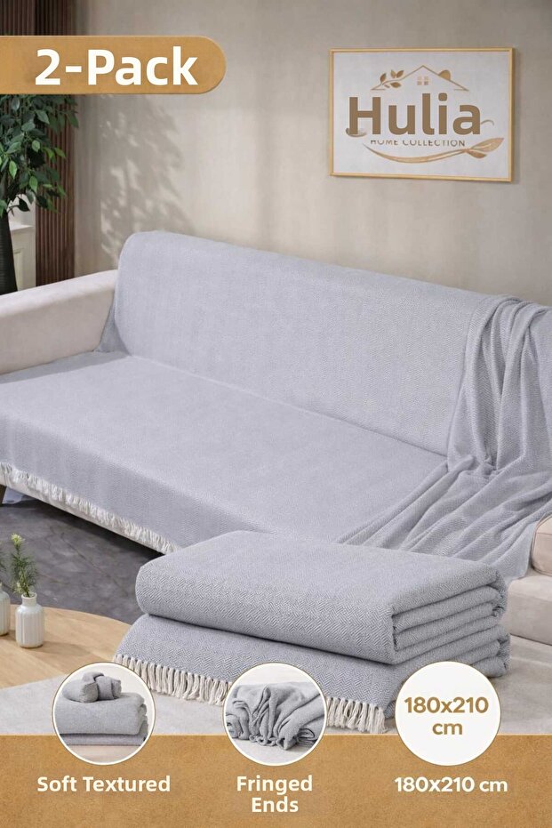 2-Piece Sofa Cover Set 100% Cotton Stain-Resistant-Non-Slip-Tufted 180*210 cm Size