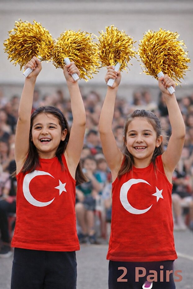 Ponpon Metallic Shiny Gold Cheerleading Stick Durable Lightweight Cheer Pompom 2 Pairs
