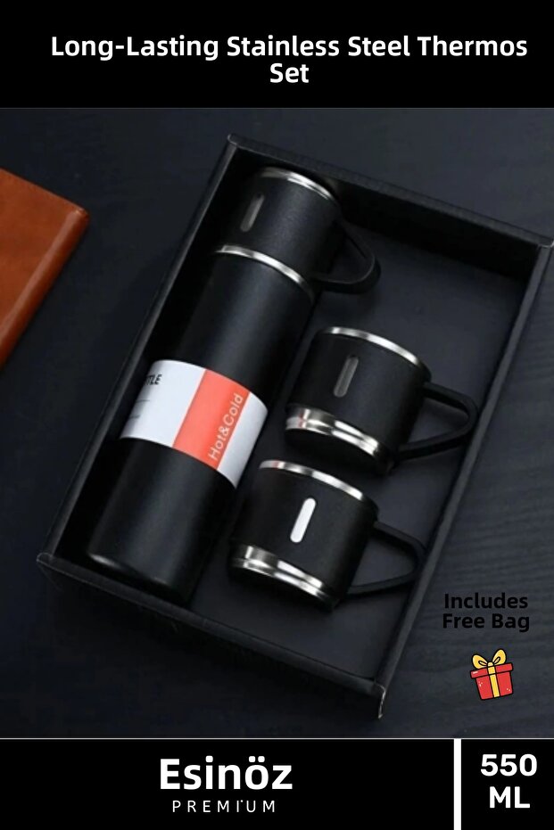 # Steel Thermos Special Production Stainless Steel Thermos That Keeps Hot and Cold with 3 Cups and Gift Bag