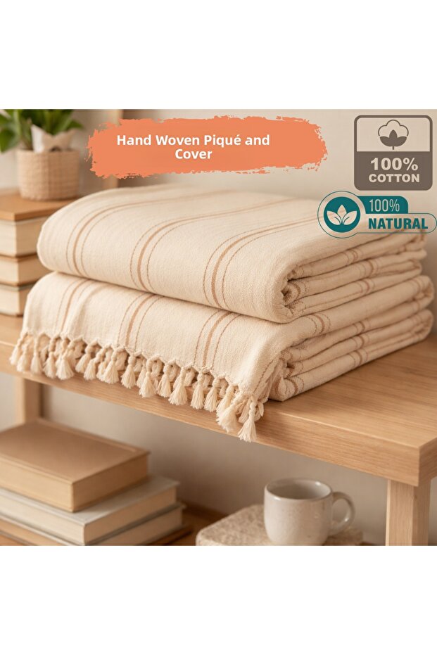 Ces Store Single Person 100% Cotton Handwoven Pique, Natural Texture, Multi-Purpose Pique, Bedspread 130180