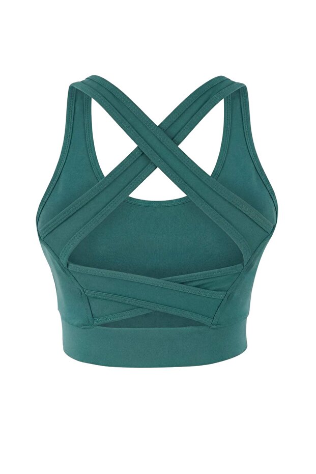 Zümrüt Yeşili Destekli/Şekillendirici Sırt Detaylı Kalın Askılı Örme Spor Sütyeni TWOSS22SS0040 - 6