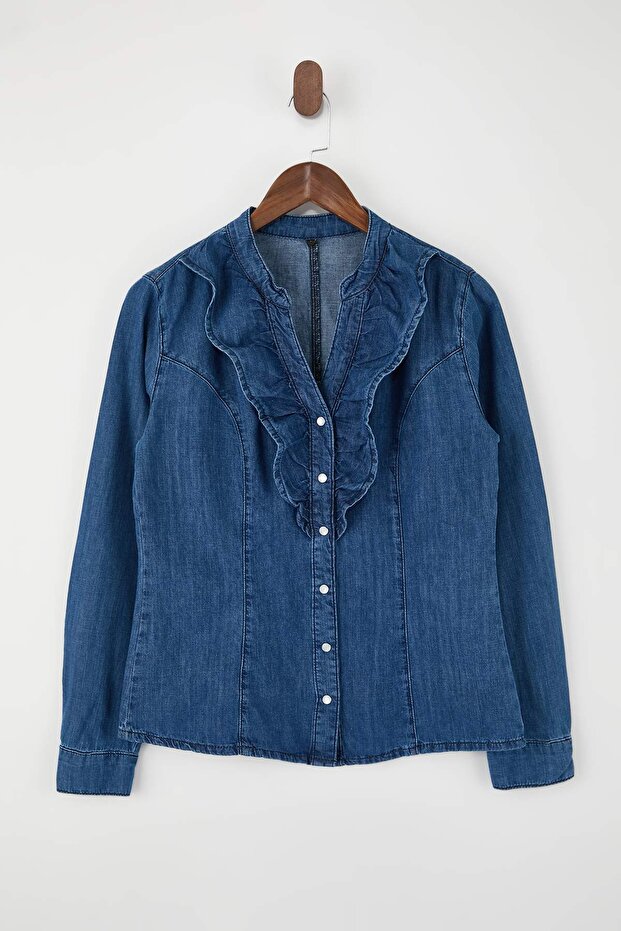 Mavi Bebe Yaka 100% Pamuk Denim Gömlek TWOSS26GO00027 - 5
