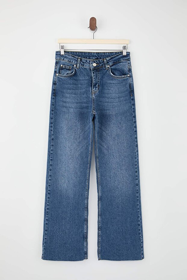 Mavi Normal Bel Uzun Boy Az Esnek Wide Leg Jeans TWOSS26JE00119 - 5
