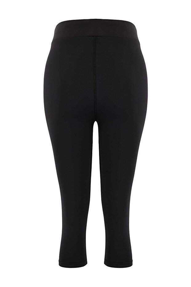 Siyah Kapri Boy Fırçalı Soft Kumaş Kruvaze Bel Örme Spor Tayt THMSS26TY00004 - 8
