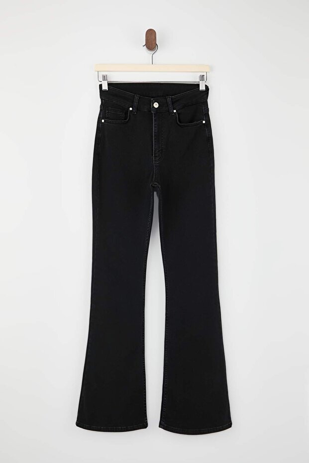 Siyah Yüksek Bel Flare Yumuşak Ekstra Esneyen Örme Kot/Jeans TWOSS26JE00091 - 6