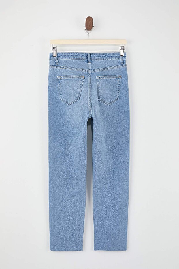 Mavi Kesik Paça Yüksek Bel Az Esnek Mom Jeans TWOSS26JE00108 - 6