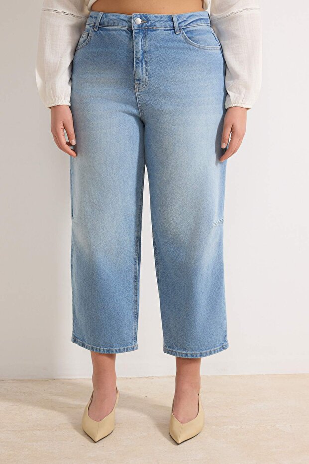 Mavi Yüksek Bel Comfort/Esnek Baggy Fit Denim Büyük Beden Jeans TBBSS26CJ00004 - 4