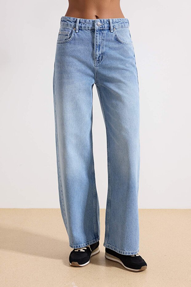 Mavi Beli Ayarlı Yüksek Bel Wide Leg/Geniş Paça Jeans TWOAW26JE00265 - 3