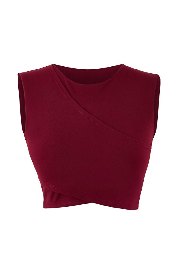 Bordo Kruvaze Fırçalı Soft Kumaş Destekli/Şekillendirici Örme Spor Sütyeni THMSS26SS00003 - 5