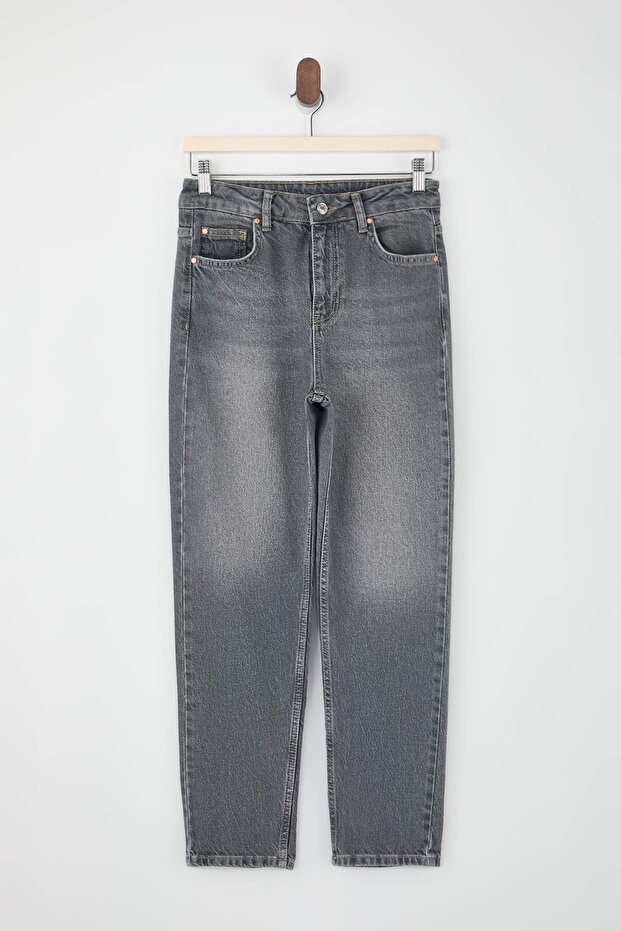 Gri Yüksek Bel Bilek Boy Az Esnek Mom Jeans TWOSS26JE00112 - 5