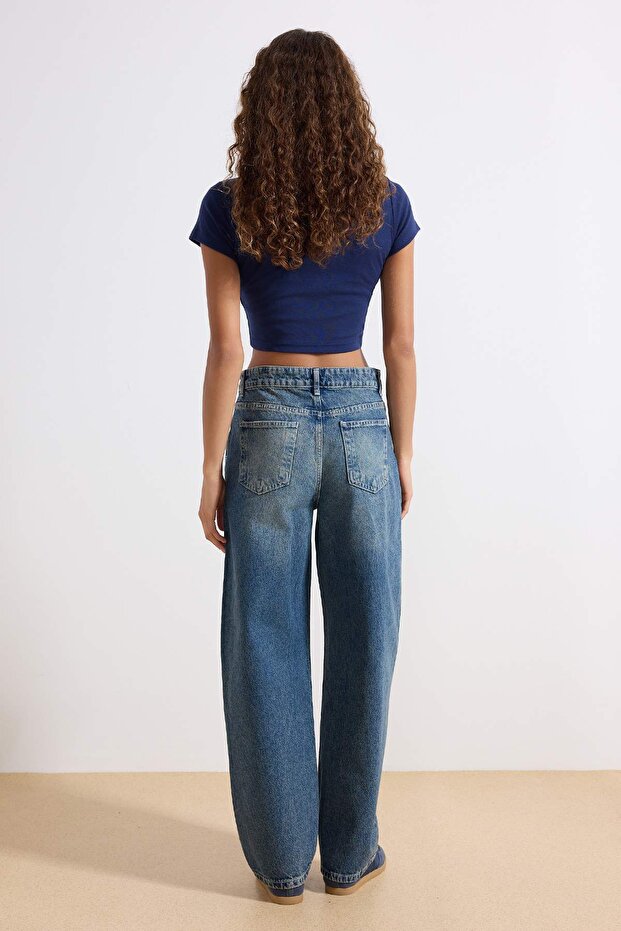 Mavi Yüksek Bel Baggy %100 Pamuk Non-Stretch Jeans TWOAW25JE00130 - 4