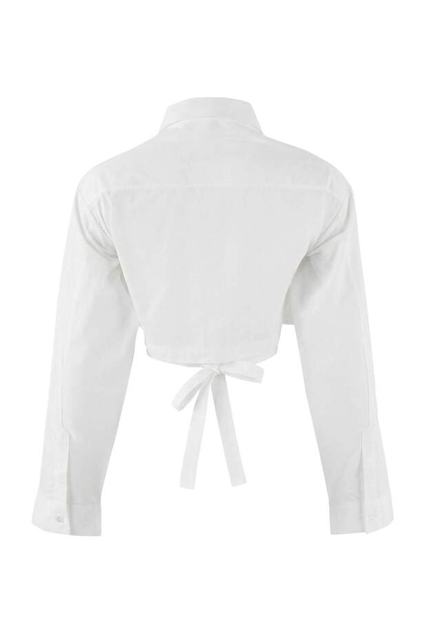 Limited Edition Beyaz Bağlama Detaylı Crop Pamuk Poplin Gömlek TWOSS26GO00069 - 6