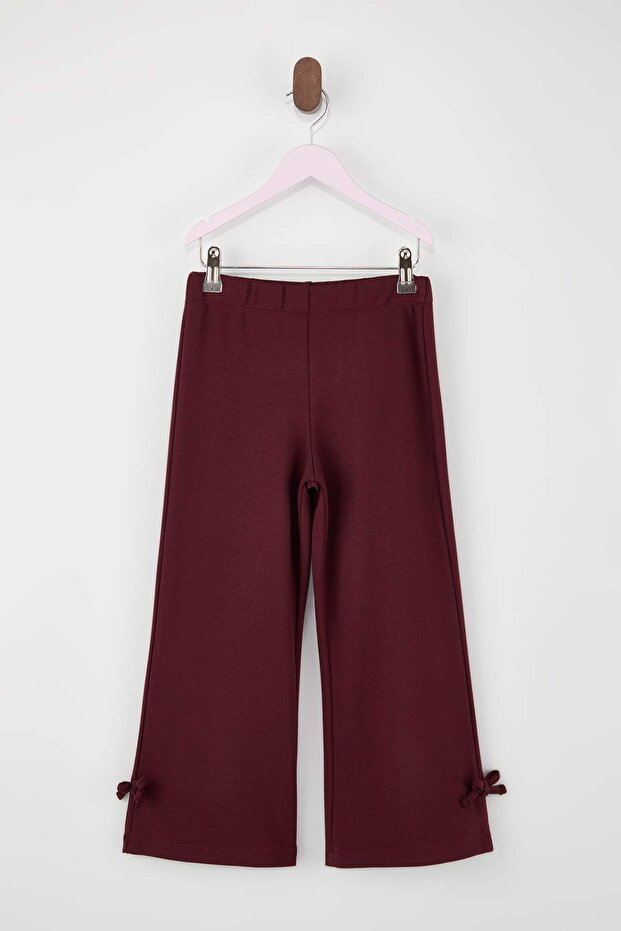 Bordo Kız Çocuk Kurdaleli Düz Örme Pantolon TKDSS26PL00003 - 3