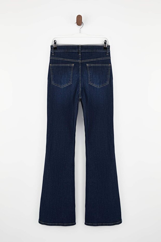Limited Edition Koyu Mavi TOPARLAYICI Yüksek Bel Ekstra Esnek Flare Uzun Boy Jeans TWOSS26JE00103 - 6