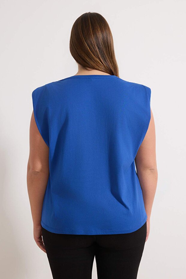Saks Bisiklet Yaka Basic %100 Pamuk Örme Büyük Beden Bluz TBBSS23AF00053 - 4