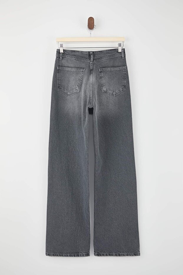 Gri Trok Detaylı Normal Bel %100 Pamuk Wide Leg Jeans TWOSS26JE00051 - 6
