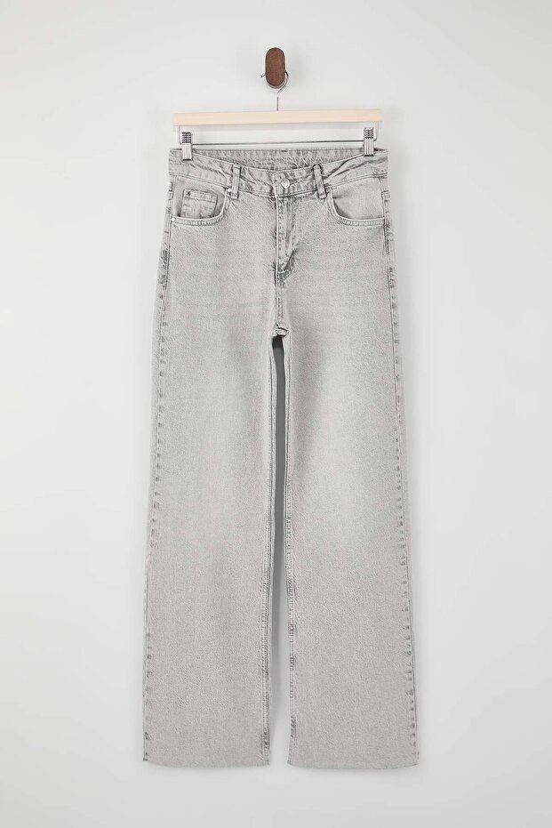 Gri Normal Bel Az Esnek Wide Leg Uzun Boy Jeans TWOSS26JE00119 - 5