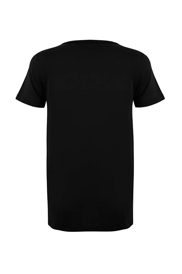 Siyah Micro Kumaş Yırtmaç Detaylı Örme Spor T-Shirt THMSS26TS00002 - 7