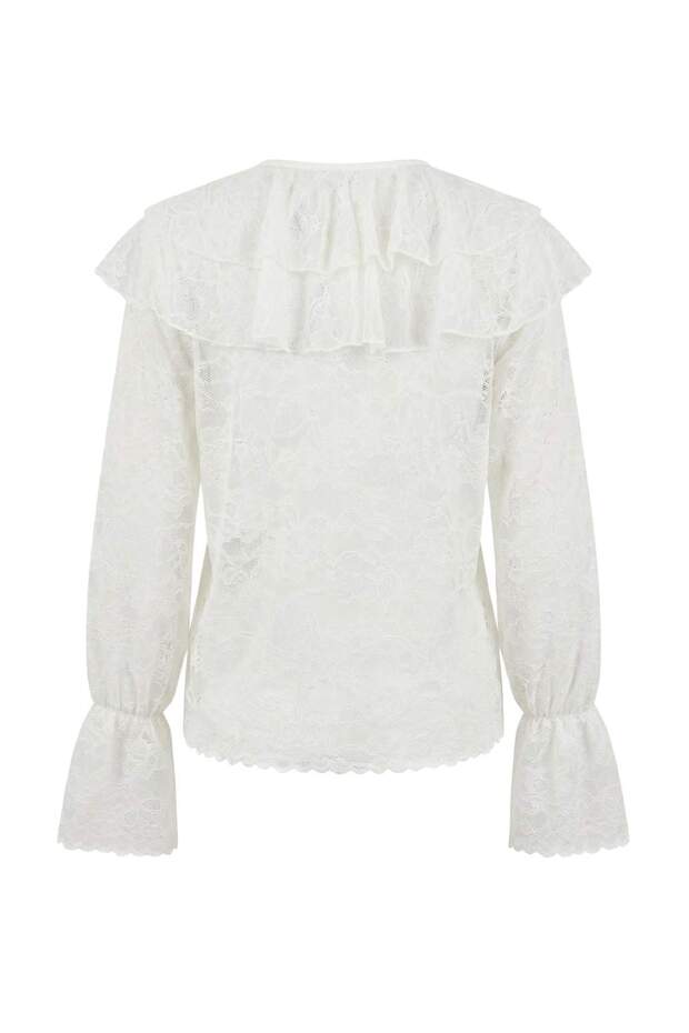 Beyaz Fırfırlı Boho Astarsız Dantel Gömlek TPRSS26GO00002 - 6