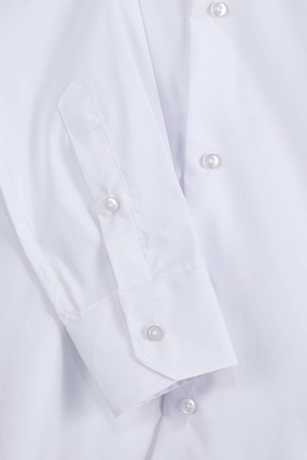 Beyaz Normal Kalıp/Regular Fit Gabardin Dokulu Kolay Ütülenebilir Erkek Dokuma Gömlek TMNSS26GO00006 - 5