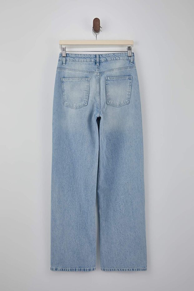Açık Mavi More Sustainable DÖKÜMLÜ Normal Bel %100 Pamuk Wide Leg Jeans TWOSS26JE00135 - 8