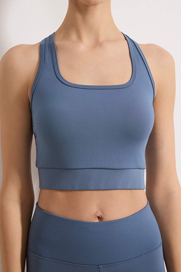 Donuk Mavi Destekli/Şekillendirici Sırt Detaylı Kalın Askılı Örme Spor Sütyeni TWOSS22SS0040 - 3
