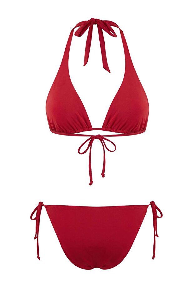Kırmızı Üçgen Kaplı Normal Bel Regular Basic Bikini Takımı TBESS26BT00015 - 6