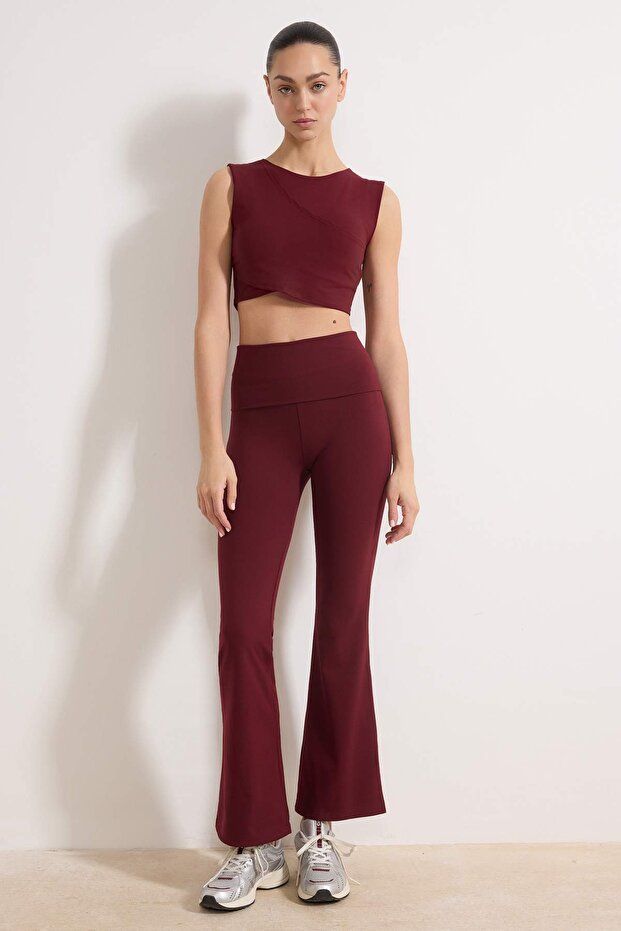 Bordo Kruvaze Fırçalı Soft Kumaş Destekli/Şekillendirici Örme Spor Sütyeni THMSS26SS00003 - 2