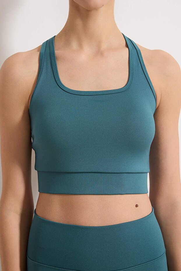 Zümrüt Yeşili Destekli/Şekillendirici Sırt Detaylı Kalın Askılı Örme Spor Sütyeni TWOSS22SS0040 - 3