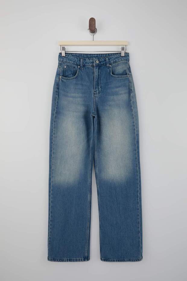 Mavi DÖKÜMLÜ Yüksek Bel %100 Pamuk Wide Leg Jeans TWOSS26JE00115 - 5