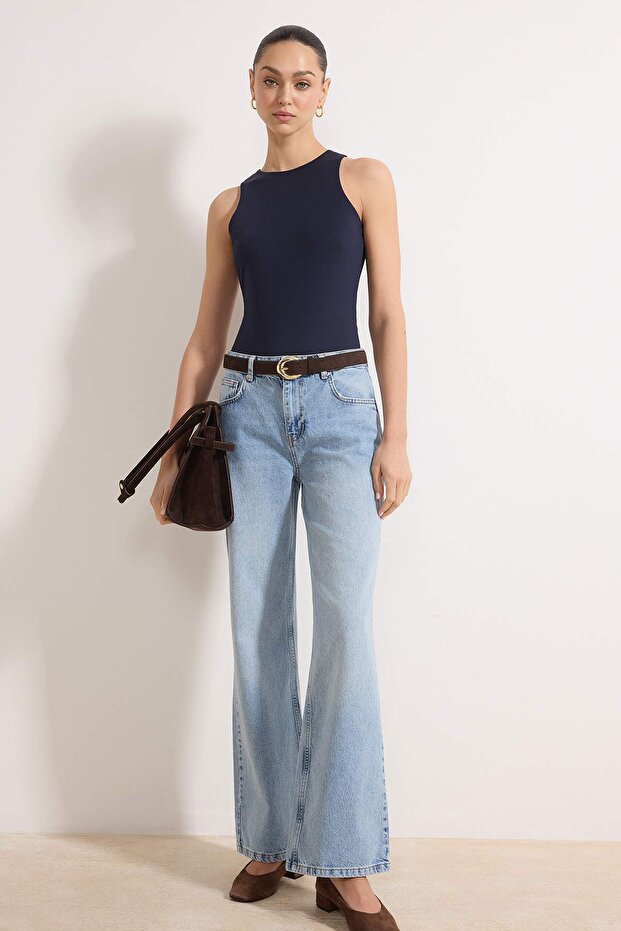 Açık Mavi-6001 Yüksek Bel Wide Leg Jeans TWOAW24JE00089 - 1