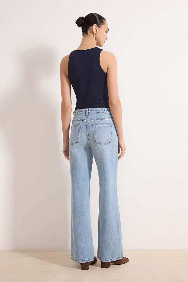 Açık Mavi-6001 Yüksek Bel Wide Leg Jeans TWOAW24JE00089 - 4