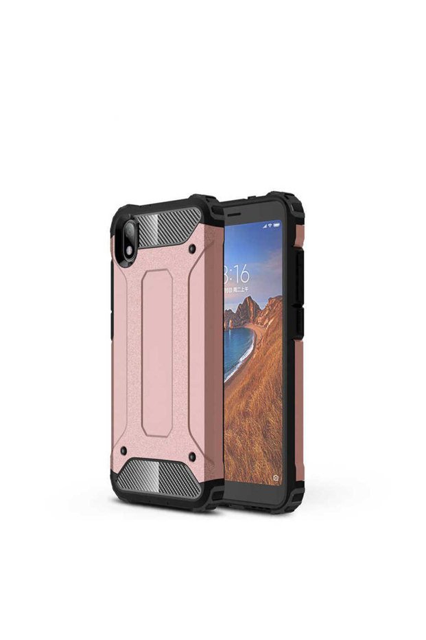 Redmi 9A Compatible Case Double Layer Protective Crash Military Tank Case - Rose Gold