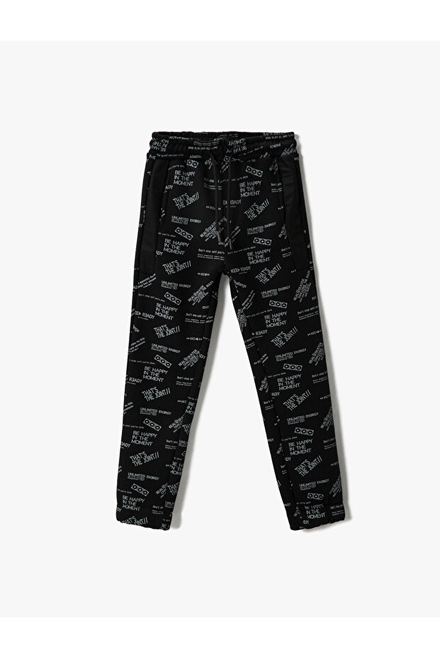 Boy's Black Patterned Sweatpants 3WKB40141TK