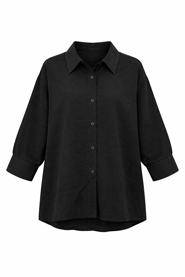 Siyah Tek Cepli Oversize Gömlek - 2