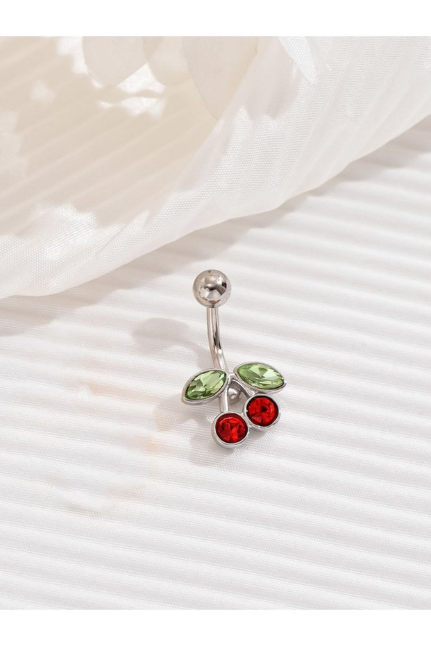 Silver 14G Cute Surgical Steel Plated 18K Gold Cherry Belly Button Ring for women Body Belly Piercin
