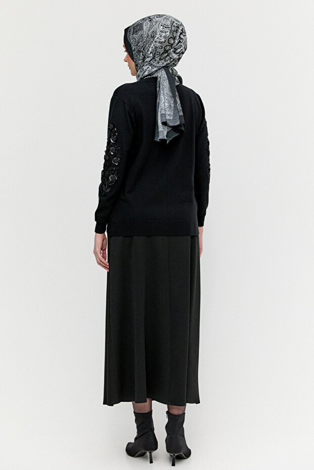 Çiçek Motifli Triko Tunik - 7