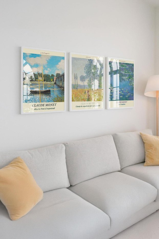 Claude Monet 3-Piece Framed Painting Set with Frame and Color Options