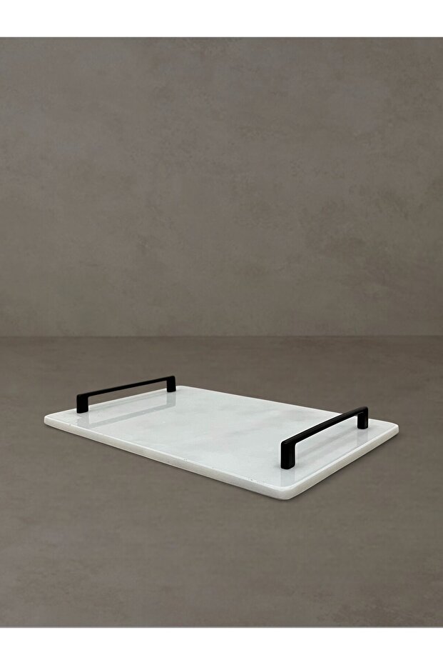 Marble 30X20 cm Decorative Promise Engagement Tray - Presentation Tray - Decor Tray White-Fergo Black
