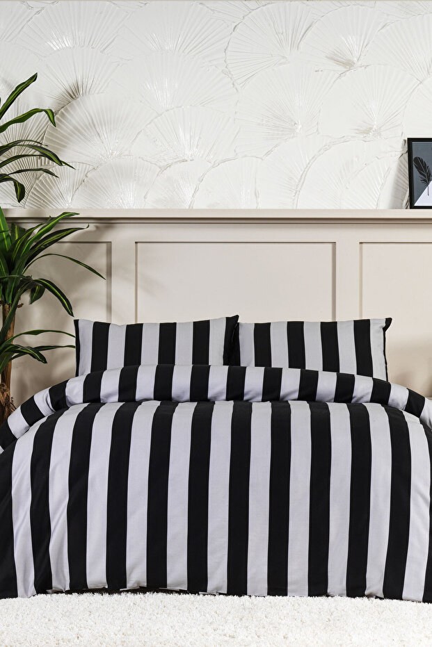 Brad Duvet Cover Set Double Digital Printed 100% Cotton Satin 4 Pieces (200X220 cm) Anthracite