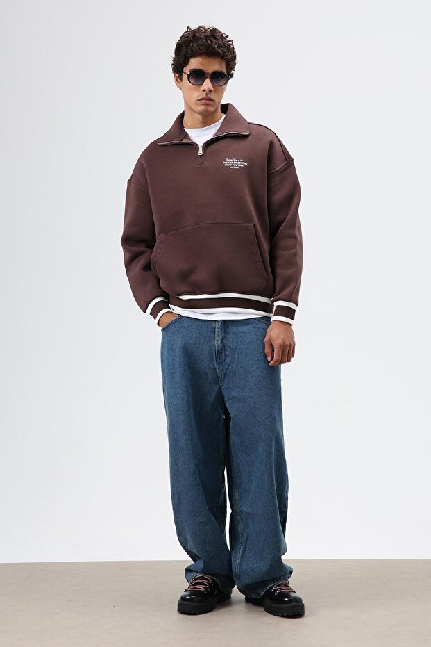 Oversized Polo Neck Sweatshirt Brown