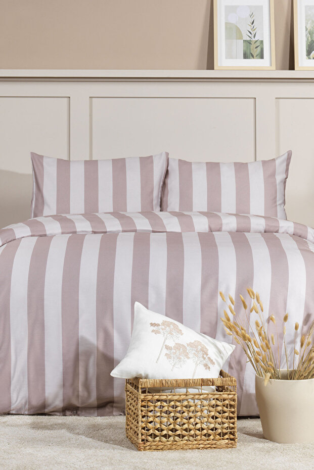 Brad Duvet Cover Set King Size Digital Printed 100% Cotton Satin 3 Piece (240X220 cm) Beige