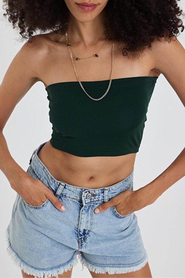 Women's Emerald Green Scuba Strapless Crop Top