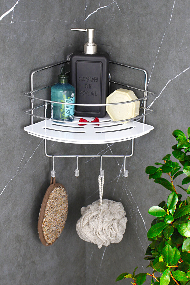Chrome Wire Corner Shampoo Holder with Crystal Shelf Adhesive Bathroom Corner Shower Shelf